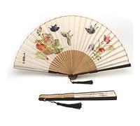 1SourceTek Éventail pliable en soie de 21 cm pour femme avec manchon de protection en tissu pour cadeaux, style rétro chinois (papillon Colorfu)