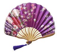 1SourceTek - Éventail pliant en soie pour femmes de 21 cm avec manchon de protection en tissu pour cadeaux, style rétro chinois (violet foncé)