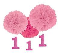 1st Birthday Pink Paper Fluffy Decorations /3