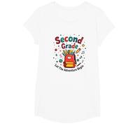 1st Day of 2nd Grade Adventure Begins School Supplies Fun T-Shirt, Fille, Blanc, XS