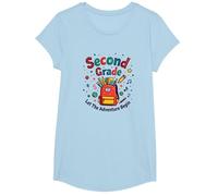 1st Day of 2nd Grade Adventure Begins School Supplies Fun T-Shirt, Fille, Bleu Céleste, L
