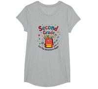 1st Day of 2nd Grade Adventure Begins School Supplies Fun T-Shirt, Fille, Gris Chiné, XS