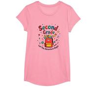 1st Day of 2nd Grade Adventure Begins School Supplies Fun T-Shirt, Fille, Rose, S