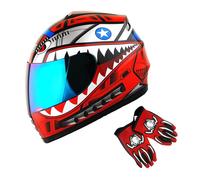 1Storm Casque intgral de moto pour enfants pour jeunes enfants, vlo de rue BMX MX Shark Rouge MG Ensemble de gants pour jeunes