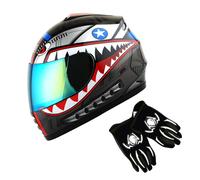 1Storm Casque intgral de moto pour enfants pour vlo de rue BMX MX Shark Noir + Ensemble de gants MG pour jeunes