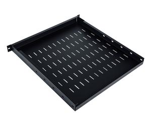 1U adjustable shelf 19", depth 500-900 mm, load capacity 100 kg, mounting at 4 points, screws included, black (RAL 9005)