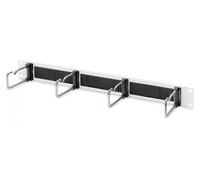 1U cable management panel with brush 4x steel rings 40x75 mm, grey (RAL 7035)