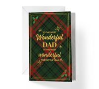 1Up Greetings Carte de Noël pour papa | To The Most Wonderful Dad Plaid | 12,7 x 19,1 cm avec enveloppe | Fabriquée aux États-Unis | XMASDAD3