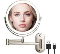 1x/10x Magnifying Mirror Illuminated Wall Mounted 360° Swivel 3 Colours Brightness And Colour Temperature Adjustable Usb Rechargeable For Dressing Table Bathroom