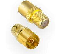 1x Adaptateur d'antenne Sat : Prise F (Satellite DVB-S/S2 raccordement mâle) à Prise IEC (TV par câble DVB-C, raccordement terrestre DVB-T2 raccordement Femelle) connecteur TV coaxial doré