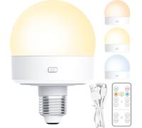 1x Ampoule rechargeable avec télécommande,Veilleuse USB avec batterie,Lampe LED rechargeable 4W Avec douille E27,3 couleurs,Minuterie,Touch Control sans fil