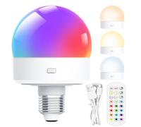 1x Ampoule rechargeable avec télécommande,Veilleuse USB avec batterie,Lampe LED rechargeable 4W Avec douille E27,15 couleurs,Minuterie,Touch Control sans fil