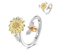 1x anneau tournant de tournesol, anneau tournant de taille réglable de tournesol, anneau anti-stress zircon cubique tournesol marguerite spinner anneau