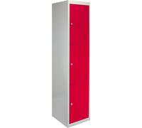 1x Armoire à casiers Vestiaire métallique Armoire en acier Vestiaire rouge 3 portes