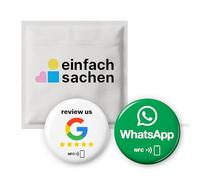 1x autocollant NFC « Avis Google » + 1x autocollant NFC WhatsApp - Sans contact, auto-programmable, réutilisable - Adhésif 3M - Ø 3 cm - Compatible iPhone & Android