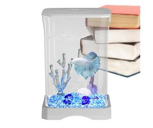 1x Betta Aquarium Tank - 4K HD Desk Fish Tank | Small Fish Bowl For Betta | Convenient Small Aquarium Starter With LED Light Sturdy For Home Offices Apartment Decor Kitchen Study Room
