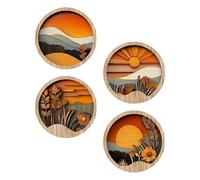 1x Boho Wall Art Decor - 7.87Inch Boho Wall Art For Living Room, Geometric Wooden Frames Round | Bohemian Round Geometric Rustic Ornament For Gallery, Apartment, Fireplace, Bookshelf, Patio, Porch