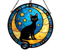 1x Cat Sun Catcher - Acrylic Window Hanging Cat | 17x17cm Hanging suncatchers Cats | Artistic Cats Moon Sun Catcher Pendants | Decorative Window Art Ornaments for Studio Bedroom Balcony