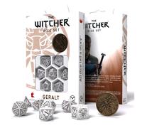 1x Coffret De Dés Witcher Geralt White Wolf RPG 8 Pièces + Pièce Q-Workshop
