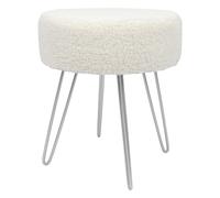 1x Crème/Argent H41 x D35cm Rond Repose-Pieds en Boucle Ottoman Tabouret Pouf