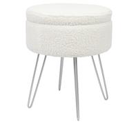 1x Crème/Argent H46 x D37cm Rond Repose-Pieds de Rangement en Boucle Ottoman