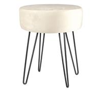 1x Crème/Noir H40 x D35cm Rond Repose-Pieds en Velours Ottoman Tabouret Pouf