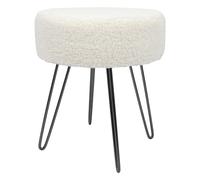 1x Crème/Noir H41 x D35cm Rond Repose-Pieds en Boucle Ottoman Tabouret Pouf