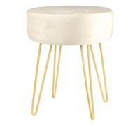 1x Crème/Or H40 x D35cm Rond Repose-Pieds en Velours Ottoman Tabouret Pouf Siège