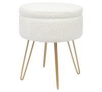 1x Crème/Or H46 x D37cm Rond Repose-Pieds de Rangement en Boucle Ottoman Siège