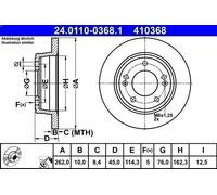 1X Disque de frei ATE 24.0110-0368.1 pour HYUNDAI CRETA 2 2016-2021