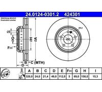 Disque de frein ATE 24.0124-0301.2 arrière, ventilé, à haute teneur en carbone, 1 pièce