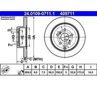 ATE Disque de frein 24.0109-0711.1 pour TOYOTA OPA (ZCT1_, ACT1_) 2000-2005 1X