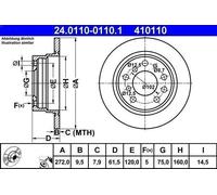 1X Disque de frein ATE 24.0110-0110.1 pour BMW 5 (E12) 2.5 1973-1976