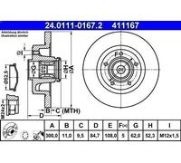 2x Disque de frein plein 24.0111-0167.2 ATE pour RENAULT VEL SATIS