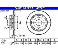 1X Disque de frein ATE 24.0112-0223.1 pour FORD FIESTA VII (HJ, HF) 1 2020-2022