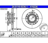 Disque de frein ATE 24.0116-0236.1 arrière, plein, 1 pièce