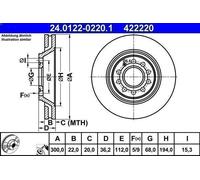 1X Disque de frein ATE 24.0122-0220.1 pour AUDI A4 B6 (8E2) 4.2 2003-2004