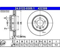 ATE Disque de frein 24.0122-0309.1 arrière, ventilé, haute teneur en carbone, 1 pièce