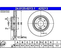 Disque de frein ATE 24.0125-0213.1 avant, ventilé, à haute teneur en carbone, 1 pièce