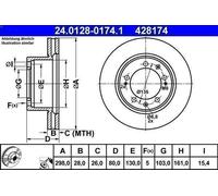 Disque de frein ATE 24.0128-0174.1 avant, ventilé, à haute teneur en carbone, 1 pièce