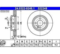 1X Disque de frein ATE 24.0322-0248.1 pour MINI MINI (R56) 2 2011-2013