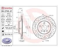 Disque de frein BREMBO 09C74321 arrière, ventilé, rainuré, à haute teneur en carbone, 1 pièce