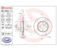 Disque de frein BREMBO 09C82411 avant, ventilé, 1 pièce