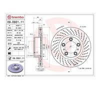1x Disque de frein BREMBO 09.D931.11 convient pour PORSCHE
