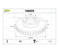 1x Disque de frein VALEO 186695 convient pour CITROËN OPEL PEUGEOT VAUXHALL