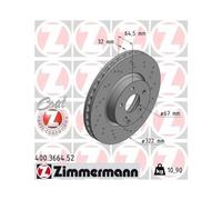 OTTO ZIMMERMANN GMBH Disques de frein pour MERCEDES-BENZ: Classe C, Classe E, Classe SLK, Classe SLC (Ref: 400.3664.52)