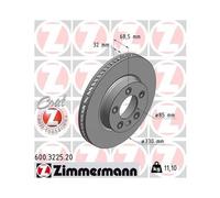 1x Disque de frein ZIMMERMANN 600.3225.20 convient pour PORSCHE VAG
