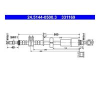1x Flexible de frein ATE 24.5144-0500.3 convient pour CITROËN PEUGEOT