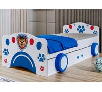 1x Happy Babies Lit avec protection antichute garçon 160x80 Lit pour chambre d'enfant avec matelas à tiroir Lit simple pour enfant Blanc Bleu LIT voiture