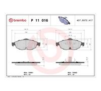 Brembo Plaquettes de frein P 11 016 Kit avant pour Chrysler, Dodge